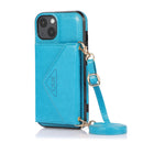 Multi-functional Cross-body Card Bag TPU+PU Back Cover Case with Holder & Card Slot & Wallet For iPhone 13(Blue)