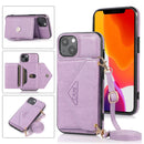 Multi-functional Cross-body Card Bag TPU+PU Back Cover Case with Holder & Card Slot & Wallet For iPhone 13(Purple)
