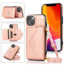 Multi-functional Cross-body Card Bag TPU+PU Back Cover Case with Holder & Card Slot & Wallet For iPhone 13(Rose Gold)