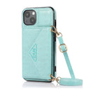 Multi-functional Cross-body Card Bag TPU+PU Back Cover Case with Holder & Card Slot & Wallet For iPhone 13(Green)