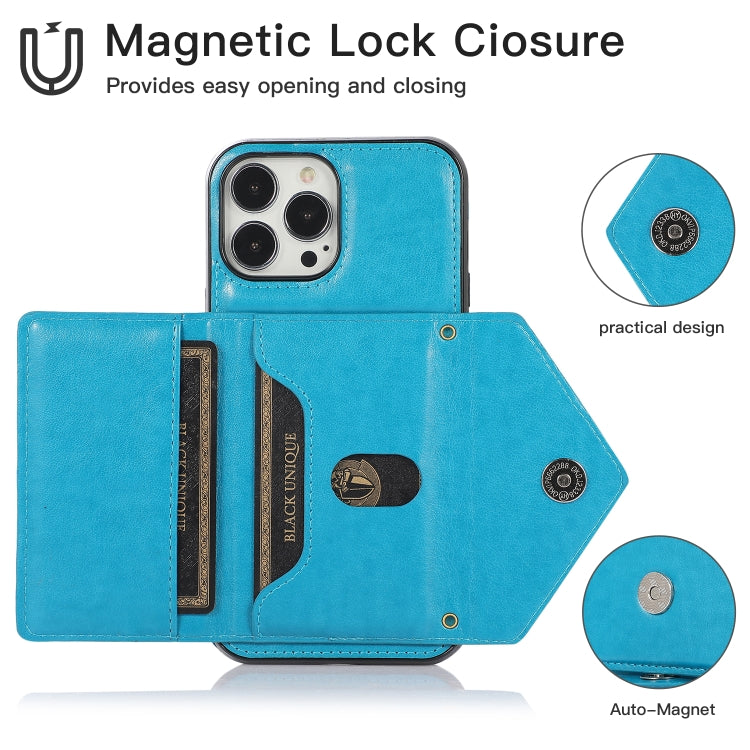 Multi-functional Cross-body Card Bag TPU+PU Back Cover Case with Holder & Card Slot & Wallet For iPhone 13 Pro(Blue)