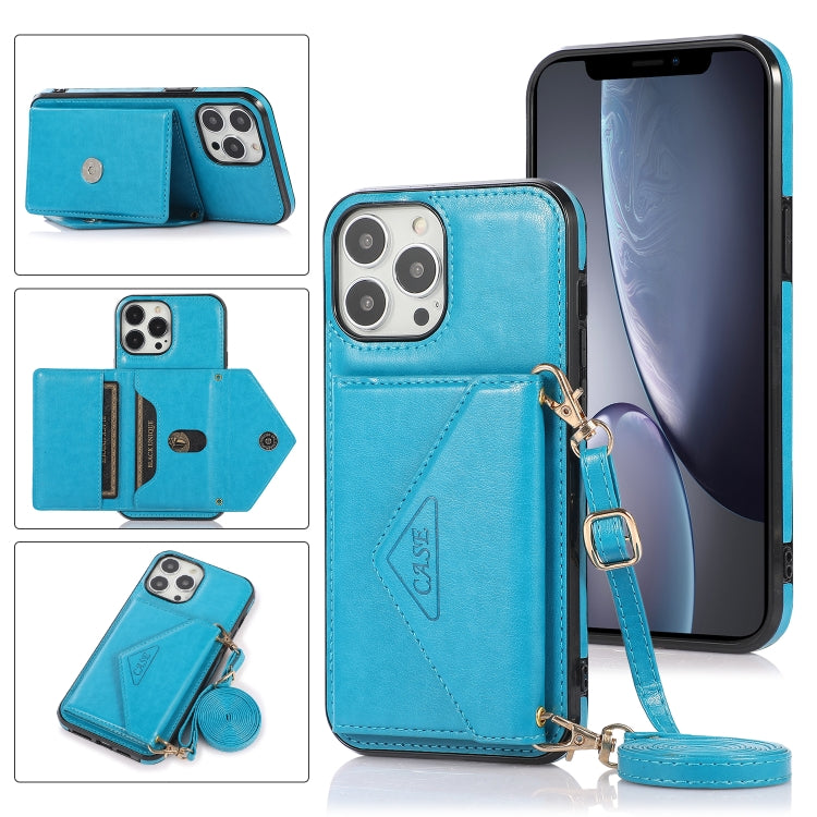 Multi-functional Cross-body Card Bag TPU+PU Back Cover Case with Holder & Card Slot & Wallet For iPhone 13 Pro(Blue)