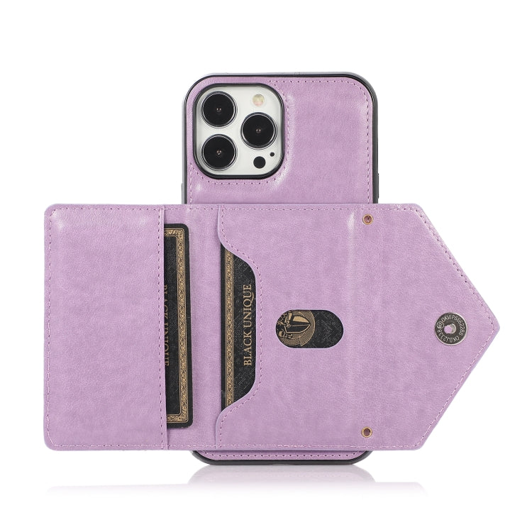 Multi-functional Cross-body Card Bag TPU+PU Back Cover Case with Holder & Card Slot & Wallet For iPhone 13 Pro(Purple)