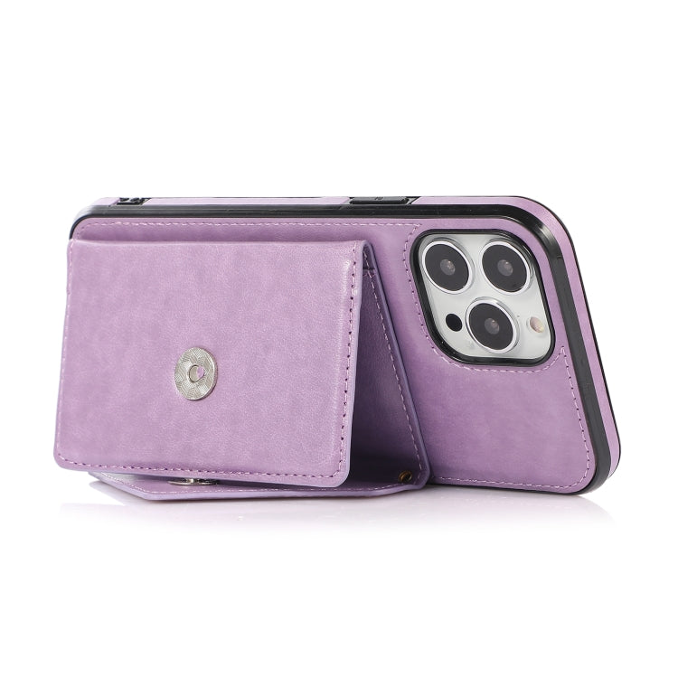 Multi-functional Cross-body Card Bag TPU+PU Back Cover Case with Holder & Card Slot & Wallet For iPhone 13 Pro(Purple)