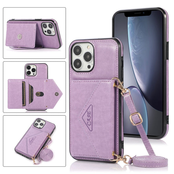 Multi-functional Cross-body Card Bag TPU+PU Back Cover Case with Holder & Card Slot & Wallet For iPhone 13 Pro(Purple)