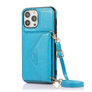 Multi-functional Cross-body Card Bag TPU+PU Back Cover Case with Holder & Card Slot & Wallet For iPhone 13 Pro Max(Blue)