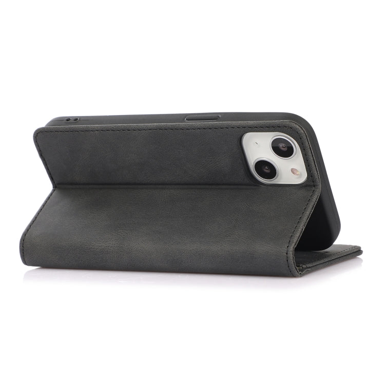 For iPhone 13 Strong Magnetic Crazy Horse Texture Horizontal Flip Leather Case with Holder & Card Slots & Wallet(Black)