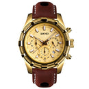 SKMEI 9189 Men Three-eye Six-pin Dial Calendar Timing Quartz Watch(Gold)
