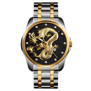 SKMEI 9193 Men Golden Dragon Pattern Calendar Dial Luminous Quartz Watch(Silver Black)