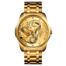 SKMEI 9193 Men Golden Dragon Pattern Calendar Dial Luminous Quartz Watch(Gold)