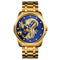 SKMEI 9193 Men Golden Dragon Pattern Calendar Dial Luminous Quartz Watch(Gold Blue)