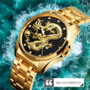 SKMEI 9193 Men Golden Dragon Pattern Calendar Dial Luminous Quartz Watch(Gold Black)