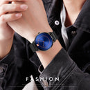 SKMEI 9197 Simple Non-scale Dial Metal Mesh Belt Quartz Watch for Ladies(Rose Gold Blue Surface)
