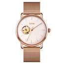 SKMEI 9201 Simple Scale Gear Dial Automatic Mechanical Watch(Rose Gold Gold Surface)