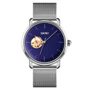 SKMEI 9201 Simple Scale Gear Dial Automatic Mechanical Watch(Silver Shell Blue Surface)