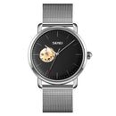 SKMEI 9201 Simple Scale Gear Dial Automatic Mechanical Watch(Silver Shell Black Surface)