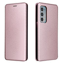 For Motorola Edge 20 Carbon Fiber Texture Horizontal Flip TPU + PC + PU Leather Case with Card Slot(Pink)