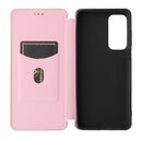 For Motorola Edge 20 Carbon Fiber Texture Horizontal Flip TPU + PC + PU Leather Case with Card Slot(Pink)