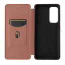 For Motorola Edge 20 Carbon Fiber Texture Horizontal Flip TPU + PC + PU Leather Case with Card Slot(Brown)