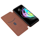 For Motorola Edge 20 Carbon Fiber Texture Horizontal Flip TPU + PC + PU Leather Case with Card Slot(Brown)