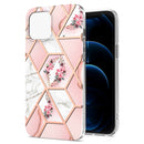 Electroplating Splicing Marble Flower Pattern TPU Shockproof Case For iPhone 13 mini(Pink Flower)