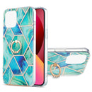 Electroplating Splicing Marble Pattern Dual-side IMD TPU Shockproof Case with Ring Holder For iPhone 13(Green)