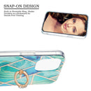 Electroplating Splicing Marble Pattern Dual-side IMD TPU Shockproof Case with Ring Holder For iPhone 13(Green)