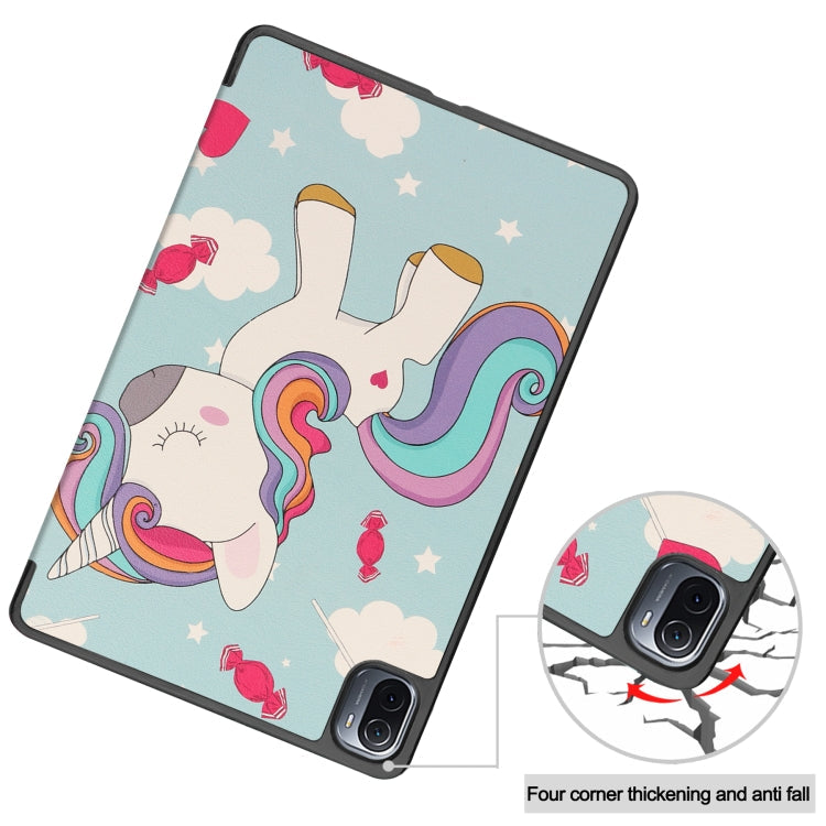 For Xiaomi Pad 5 Custer Painted PU Leather Case with Sleep / Wake-up Function & 3-Fold Holder(Unicorn)
