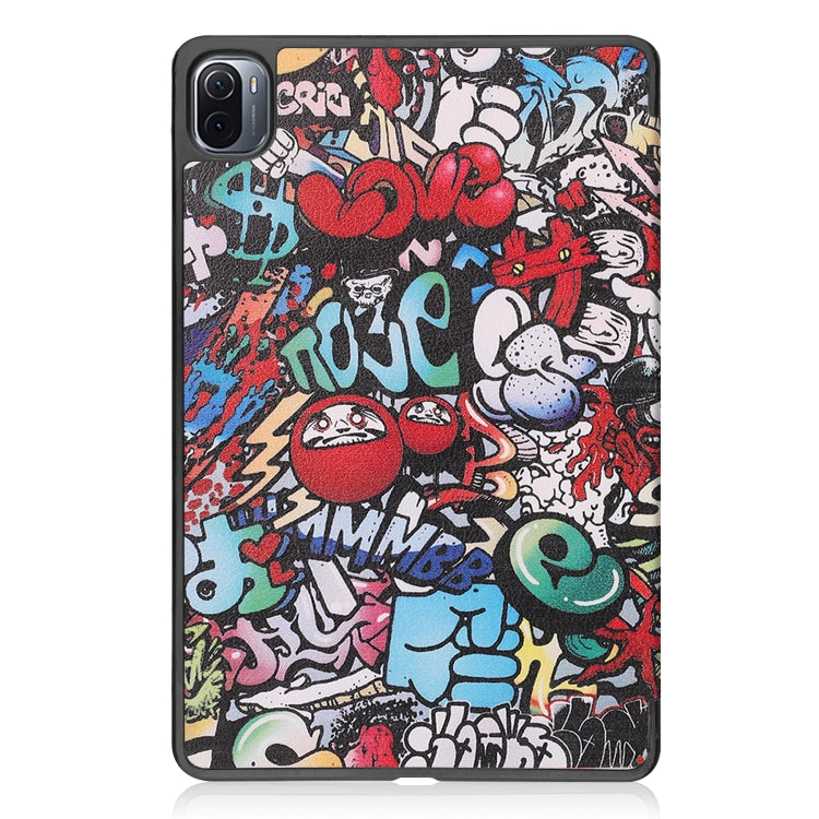 For Xiaomi Pad 5 Custer Painted PU Leather Case with Sleep / Wake-up Function & 3-Fold Holder(Graffiti)