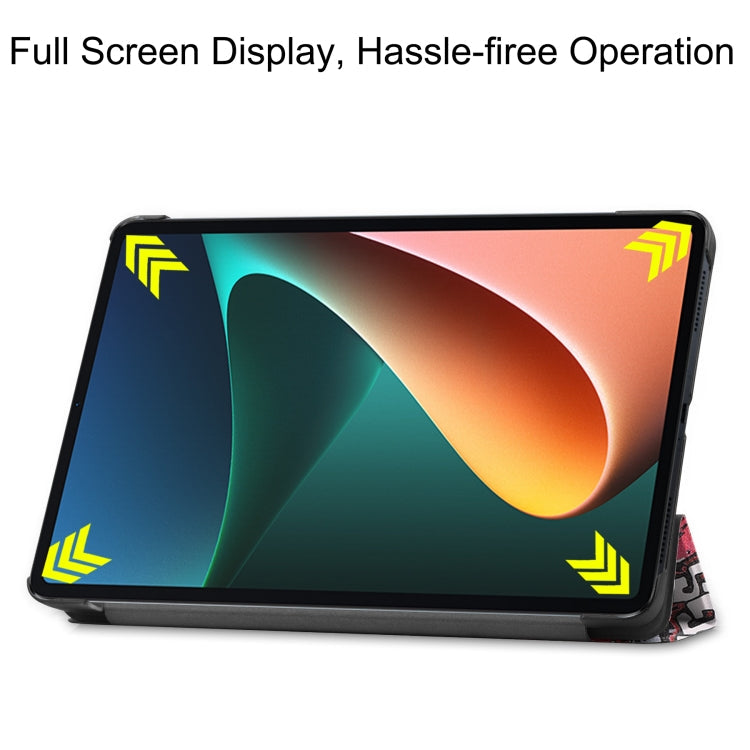 For Xiaomi Pad 5 Custer Painted PU Leather Case with Sleep / Wake-up Function & 3-Fold Holder(Graffiti)