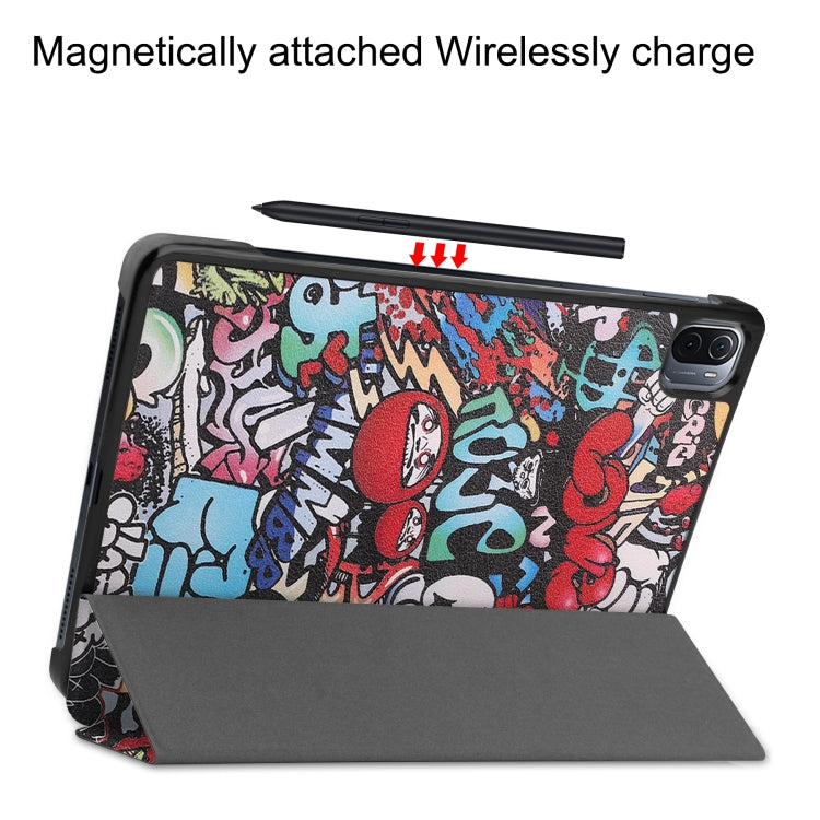 For Xiaomi Pad 5 Custer Painted PU Leather Case with Sleep / Wake-up Function & 3-Fold Holder(Graffiti)