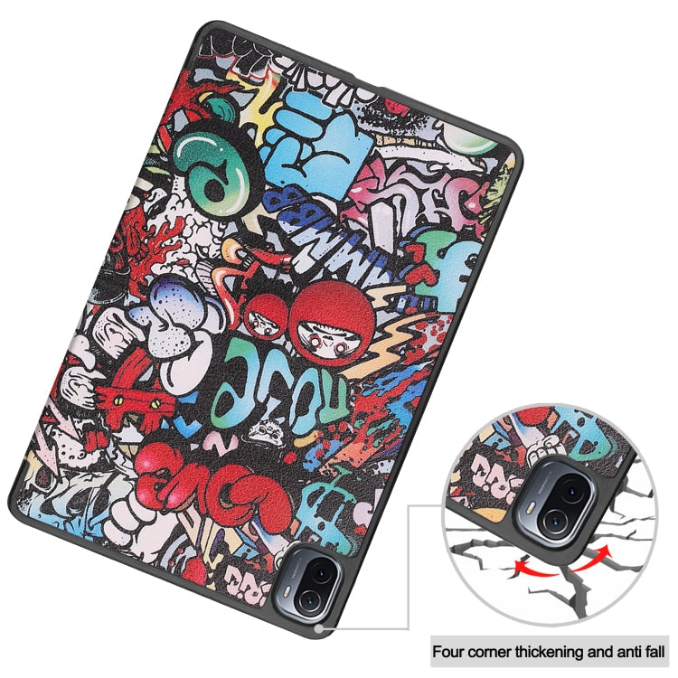 For Xiaomi Pad 5 Custer Painted PU Leather Case with Sleep / Wake-up Function & 3-Fold Holder(Graffiti)