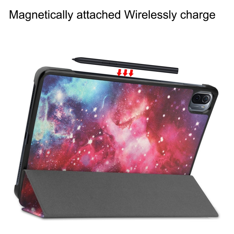 For Xiaomi Pad 5 Custer Painted PU Leather Case with Sleep / Wake-up Function & 3-Fold Holder(Galaxy)