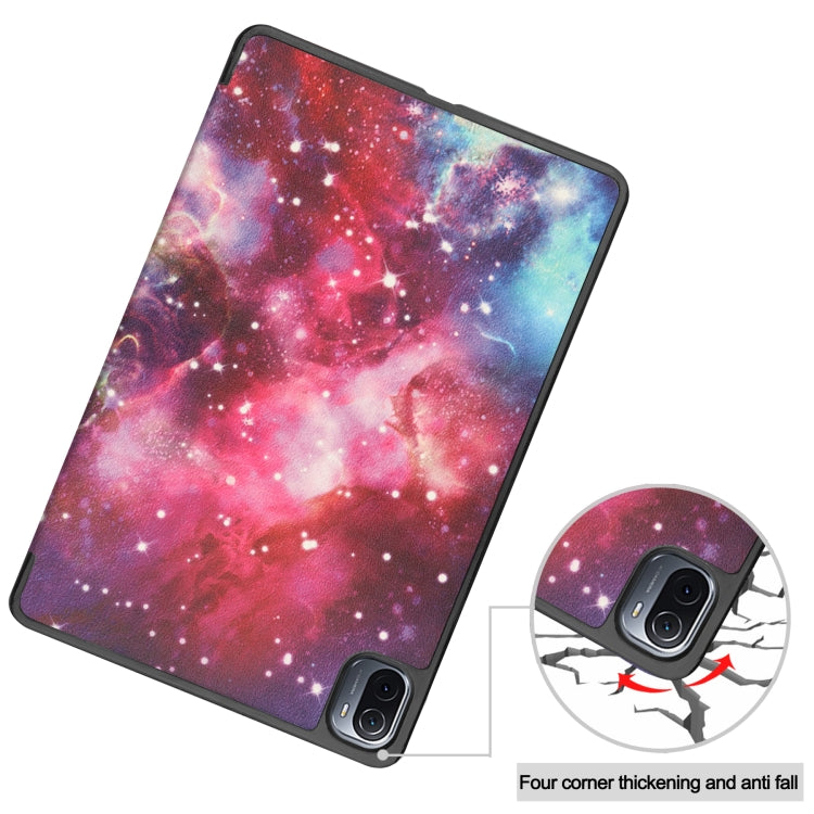 For Xiaomi Pad 5 Custer Painted PU Leather Case with Sleep / Wake-up Function & 3-Fold Holder(Galaxy)