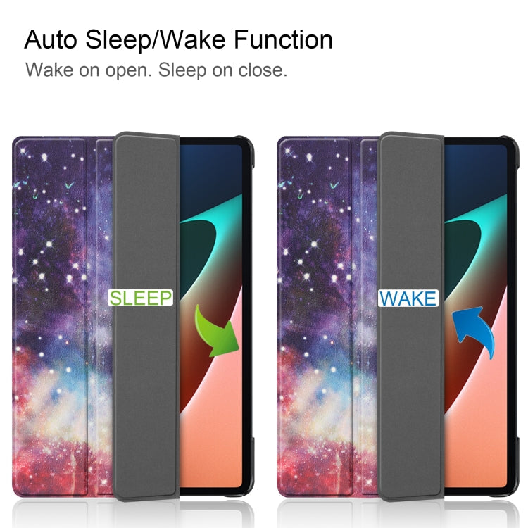 For Xiaomi Pad 5 Custer Painted PU Leather Case with Sleep / Wake-up Function & 3-Fold Holder(Galaxy)