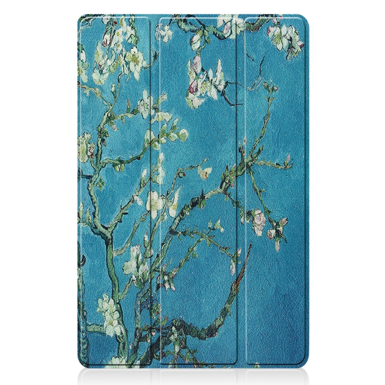 For Xiaomi Pad 5 Custer Painted PU Leather Case with Sleep / Wake-up Function & 3-Fold Holder(Apricot Blossom)