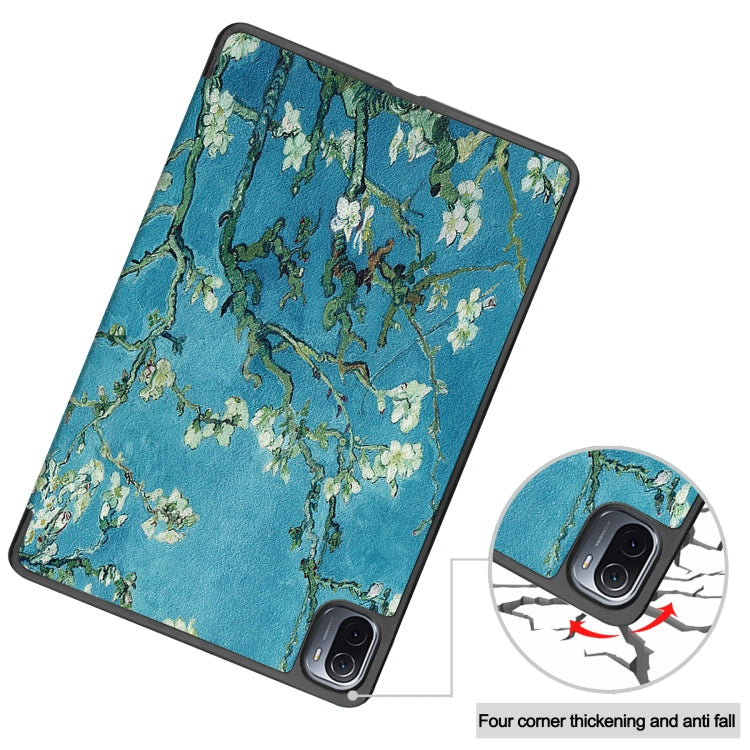 For Xiaomi Pad 5 Custer Painted PU Leather Case with Sleep / Wake-up Function & 3-Fold Holder(Apricot Blossom)