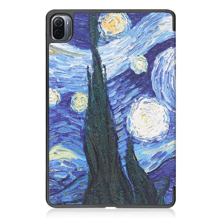 For Xiaomi Pad 5 Custer Painted PU Leather Case with Sleep / Wake-up Function & 3-Fold Holder(Starry Sky)