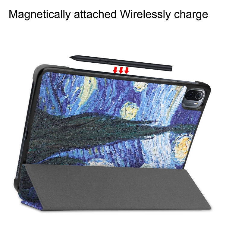 For Xiaomi Pad 5 Custer Painted PU Leather Case with Sleep / Wake-up Function & 3-Fold Holder(Starry Sky)