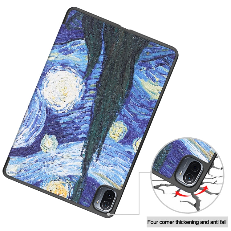 For Xiaomi Pad 5 Custer Painted PU Leather Case with Sleep / Wake-up Function & 3-Fold Holder(Starry Sky)