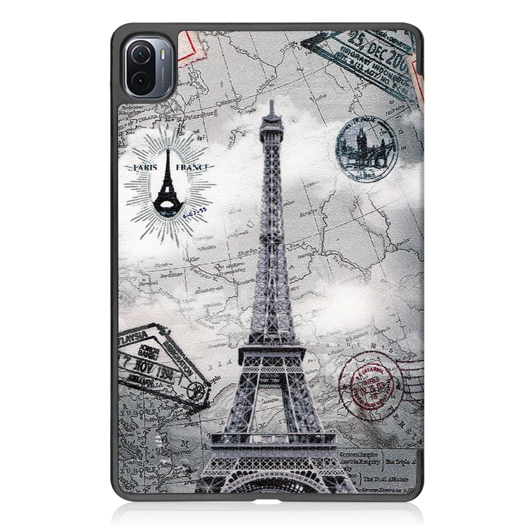 For Xiaomi Pad 5 Custer Painted PU Leather Case with Sleep / Wake-up Function & 3-Fold Holder(Retro Tower)