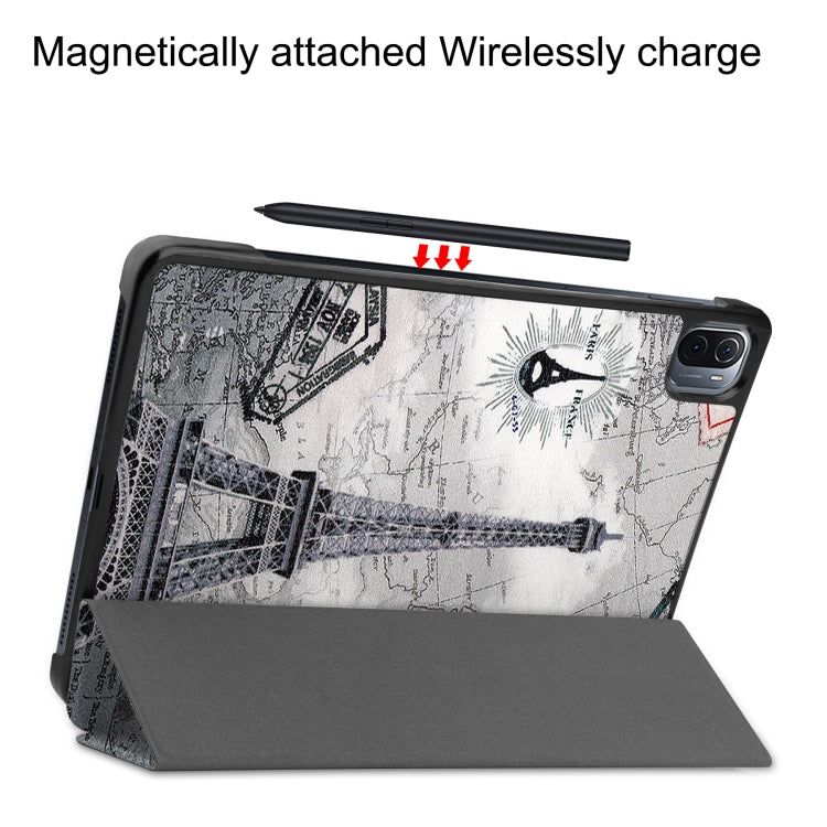 For Xiaomi Pad 5 Custer Painted PU Leather Case with Sleep / Wake-up Function & 3-Fold Holder(Retro Tower)