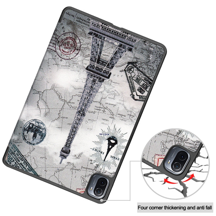 For Xiaomi Pad 5 Custer Painted PU Leather Case with Sleep / Wake-up Function & 3-Fold Holder(Retro Tower)