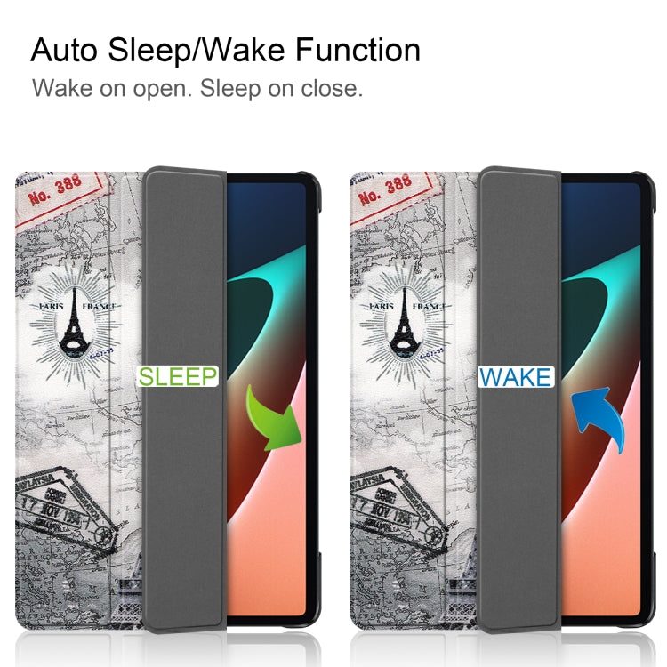 For Xiaomi Pad 5 Custer Painted PU Leather Case with Sleep / Wake-up Function & 3-Fold Holder(Retro Tower)