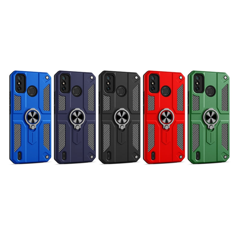 For Tecno Spark 6 Go Carbon Fiber Pattern PC + TPU Protective Case with Ring Holder(Red)