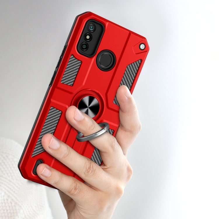 For Tecno Spark 6 Go Carbon Fiber Pattern PC + TPU Protective Case with Ring Holder(Red)