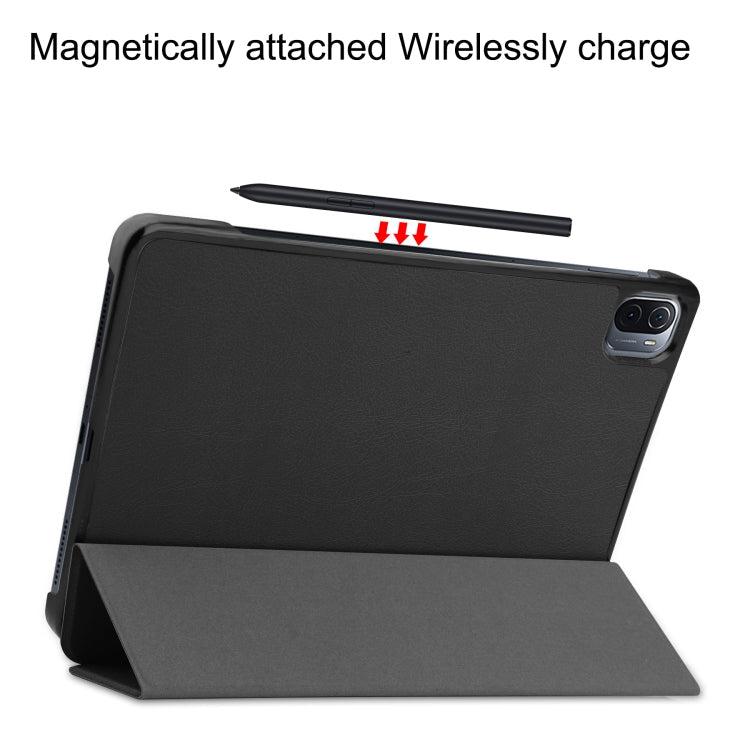 For Xiaomi Pad 5 Custer Texture Horizontal Flip Leather Case with Three-folding Holder & Sleep / Wake-up Function(Black)