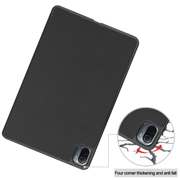 For Xiaomi Pad 5 Custer Texture Horizontal Flip Leather Case with Three-folding Holder & Sleep / Wake-up Function(Black)