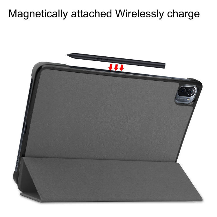For Xiaomi Pad 5 Custer Texture Horizontal Flip Leather Case with Three-folding Holder & Sleep / Wake-up Function(Grey)