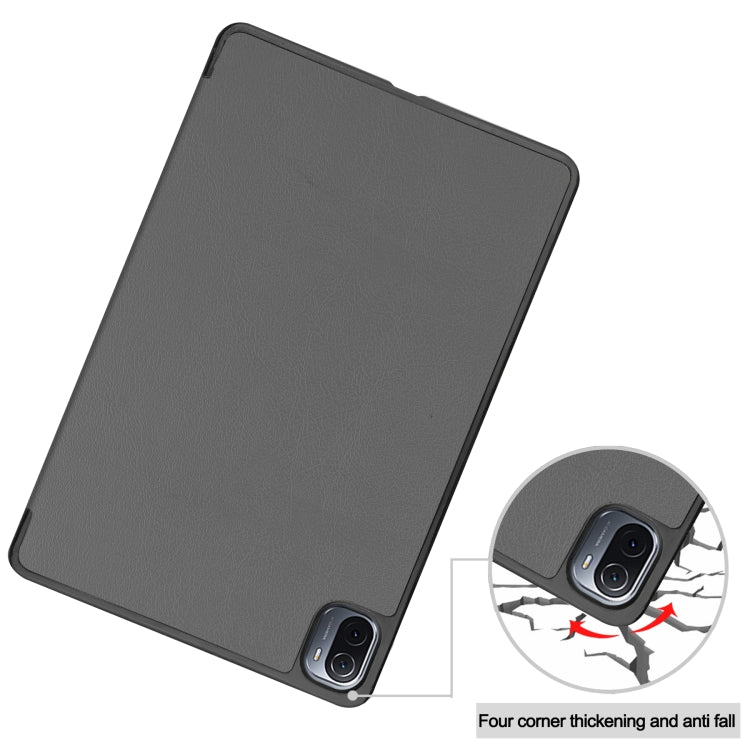 For Xiaomi Pad 5 Custer Texture Horizontal Flip Leather Case with Three-folding Holder & Sleep / Wake-up Function(Grey)